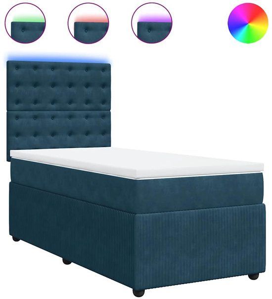 vidaXL Boxspring met matras fluweel blauw 100x200 cm