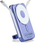 MOJOGEAR NovaMag All-in-1 Powerbank 10.000 mAh – Draadloos Qi2 supersnel opladen - Ingebouwde USB-C en Lightning kabel – Geschikt voor iPhone en Samsung - MagSafe powerbank - LED-indicator - Paars