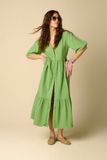 Sissy-Boy Groene Maxi Jurk Katoen Korte Mouw V-hals Ballonmouw Knopen Effen Casual M