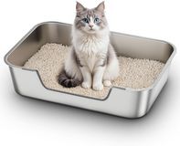 Merkloos Roestvrijstalen kattenbak met lage instap en verhoogde randen, 60 x 40 x 15 cm