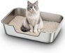 Merkloos Roestvrijstalen kattenbak met lage instap en verhoogde randen, 60 x 40 x 15 cm
