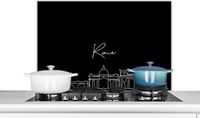 KitchenYeah Spatscherm keuken 90x60 cm - Kookplaat achterwand Rome - Skyline - Line art - Zwart wit - Italië - Aluminium