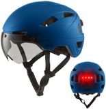 GOOFF Pilot 3-in-1 Snorfiets Helm met Verlichting en Vizier - Speed Pedelec Fietshelm voor Volwassenen - NTA 8776 - Snorscooter Helm met LED Licht - Goedgekeurd voor Blauw Kenteken en E Bike - Dames en Heren - M - Matblauw