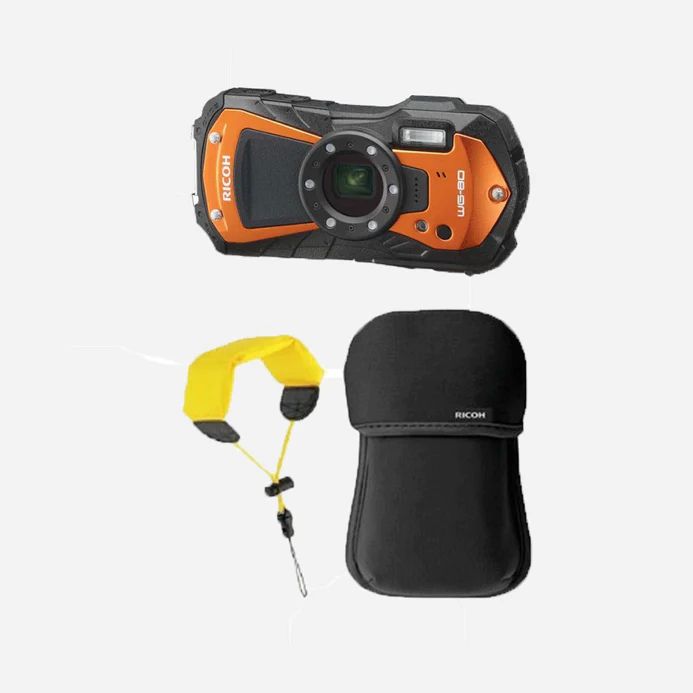 Ricoh WG-80 Compact Camera - 16MP, 1/2.3" CMOS, 5x Optical Zoom - Black/Orange - Kit with Accessories