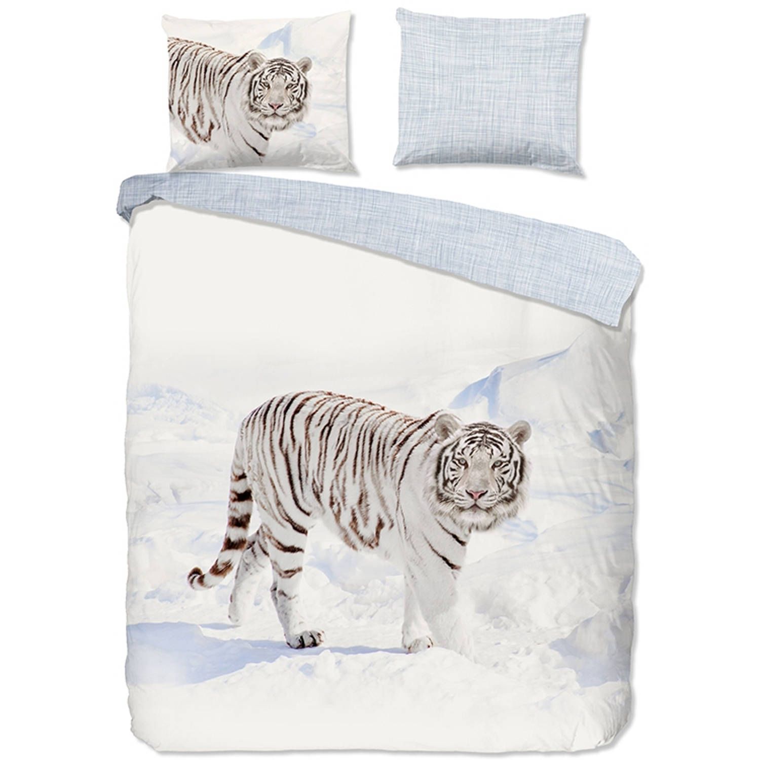 Good Morning Tigris Dekbedovertrek - Flanel - Tweepersoons - 200x200/220 cm - Off-white