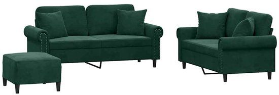vidaXL 3-delige Loungeset met kussens fluweel donkergroen