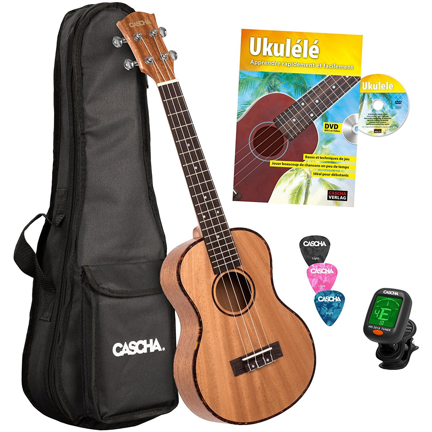 Cascha HH 2049 FR Premium Mahogany tenor ukelele set Frans