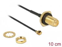 Delock Antenna Cable RP-SMA jack bulkhead to I-PEX Inc., MHF® I plug 1.13 10 cm thread length 9 mm splash proof