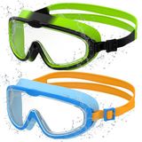 2 Seaflar 2 stuks zwembril met groot frame voor kinderen, anti-condens-maskers met helder zicht, uv-bescherming, snelle instelling, siliconen afdichting, uniseks bril voor kinderen en jongeren van 3 tot 14, R
