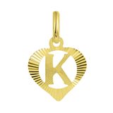 Lucardi Dames alfabet hanger hart - Letter K - Cadeau - 9 Karaat - Geelgoud