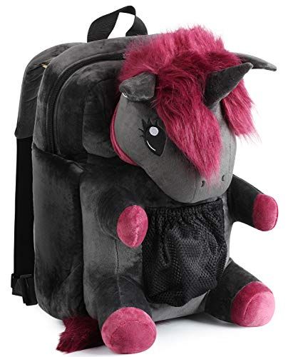 corimori 1857 punk-eenhoorn "Ruby" - grote, pluizige pluche rugzak voor kinderen en volwassenen - zwart/roze