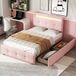 Pangivo Lit simple rembourré 90 x 200 cm avec éclairage LED et 2 tiroirs de rangement en lin rose