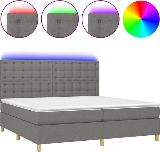 vidaXL Boxspring met matras en LED stof donkergrijs 200x200 cm