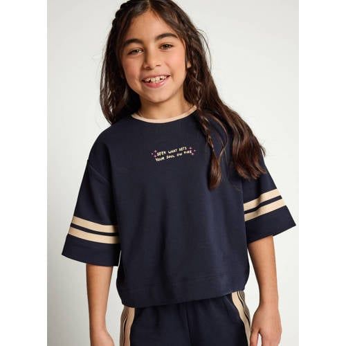 LOOXS little boxy gestreept T-shirt met tekst - donkerblauw
