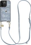 AVY Apple iPhone 15 Pro - Kunstleren Case met Crossbody Koord & Wallet - Long Denim