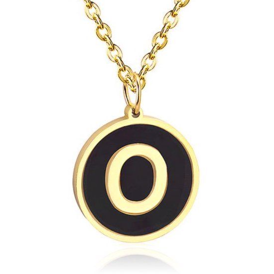 Cilla Jewels Goudkleurige Dames Schakelketting met Zwarte Kettinghanger Letter O