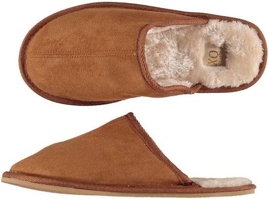 Heren instap sloffen/pantoffels cognac bruin maat 45-46