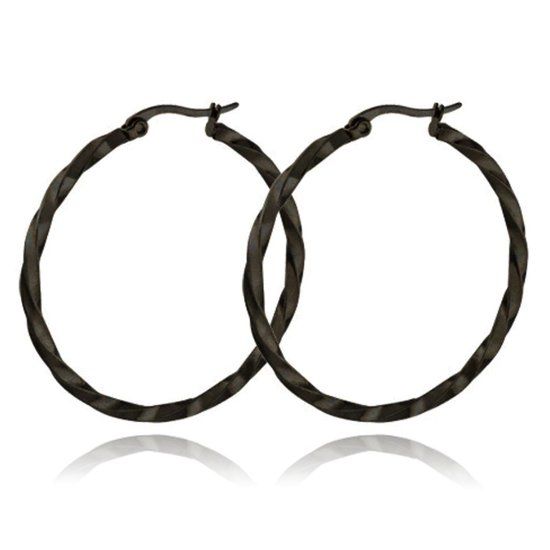 Cilla Jewels Lookinggoodtoday Dames Oorbellen Ringen Zwart Gedraaid Edelstaal - 40mm