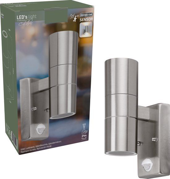 LED's Light RVS LED Buitenlamp met Bewegingssensor - 2 lichts up & down - IP44 - Zilver