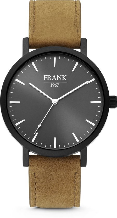 Frank 1967 7FW-0007 - Stalen horloge met lederen band - bruin en zwart - Ã˜ 42 mm