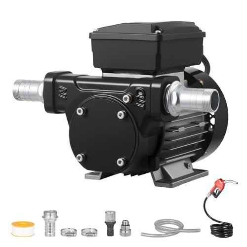 VEVOR Brandstoftransferpomp, 230 V AC, elektrische dieseltransferpomp, 60 l/min, met automatische uitschakeling van het brandstofmondstuk, 2 slangen, 13,7 m opvoerhoogte, voor kerosine, biodiesel