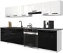 B BELINI GROUP BELINI Keukenblok ITALIA 2 - Keukenmeubel Set 240 cm Wit-Zwart Hoogglans met Werkbladen - Boven- en Onderkasten
