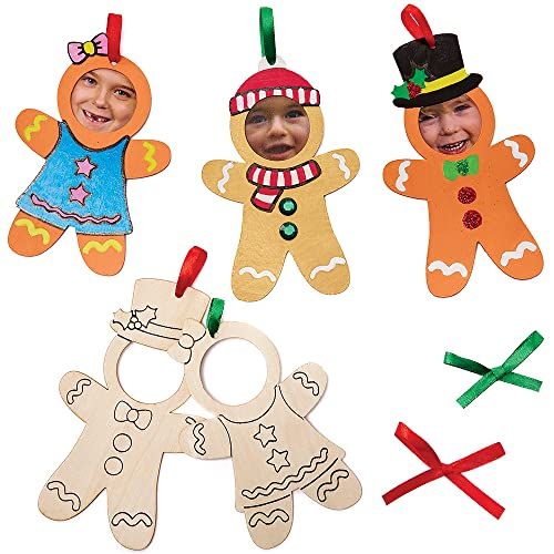 Baker Ross FX298 Gingerbread Man Colored Wooden Photo Frames - Pack of 10, Christmas Decoration Crafts for Children, Wooden Craft Set