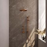Brauer Copper Edition Thermostatische Regendoucheset Inbouw - Hoofddouche 30 cm - Gebogen Wandarm - Handdouche Staaf - Doucheslang - Geintegreerde Glijstang