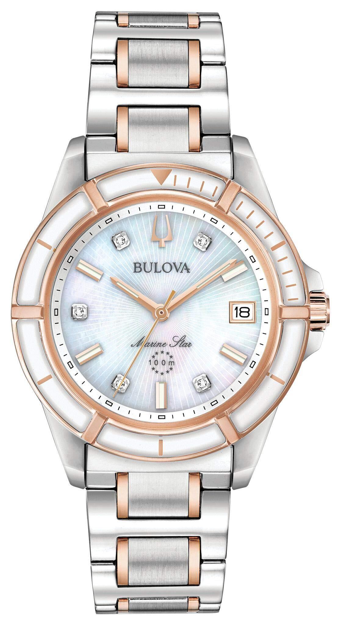 Bulova dames analoog kwarts horloge met roestvrij stalen armband 98P187