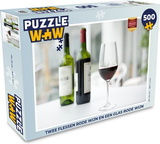 MuchoWow Puzzel Twee flessen rode wijn en een glas rode wijn - Legpuzzel - Puzzel 500 stukjes