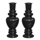 Ideas 4 Seasons Bloemenvaas Venice - 2x - gekleurd glas - ribbel zwart - D5,7 x H15 cm