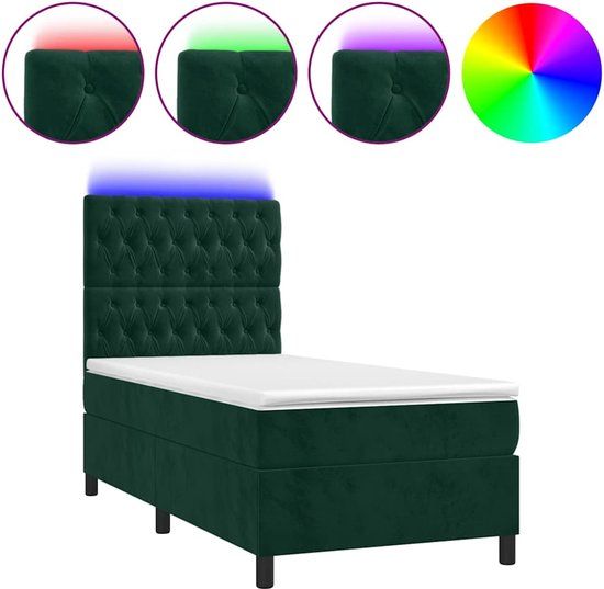vidaXL Boxspring met matras en LED fluweel donkergroen 90x190 cm