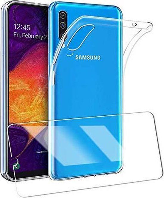 Soft Back Cover for Samsung Galaxy A50 - Transparent TPU Silicone Case + 2x Tempered Glass Screen Protector