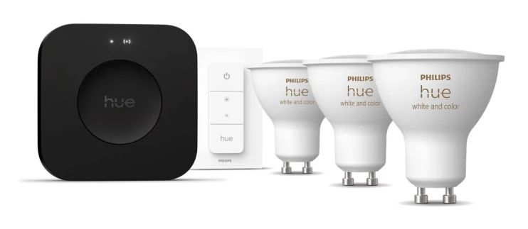 Philips Hue White & Color Ambiance Starterkit: 3 GU10 Lampen + Dimmer Switch + Bridge Pro