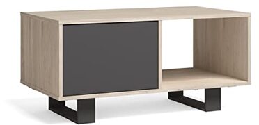 Skraut Home - Salontafel met Deuren, Eetkamer, Model Wind 92x50x45cm (Chene-Grey)