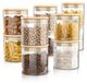 Arendo Pots de stockage, Set de 10, 0,75 Litre, Verre borosilicaté, Rond, avec couvercle en bambou