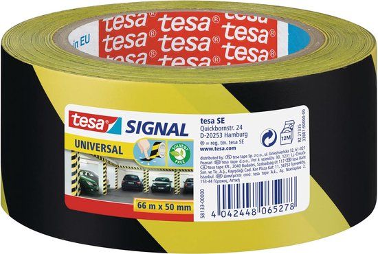 TESA Zelfklevende Waarschuwingstape 66m x 50mm Zwart/Geel
