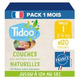 Tidoo - Luiers maat 1 2-5 kg - Milieuvriendelijke en duurzame babyluiers - Wegwerpverzorging met natuurlijke samenstelling - Milieuvriendelijk en gevoelig - Set van 5 x 24 artikelen