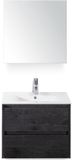 BES LED Dante Badmeubelset 60 cm - Black Oak - Keramische Wastafel Wit Enjoy met Spiegelkast