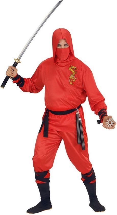 Widmann - Ninja & Samurai Kostuum - Japanse Ninja Rode Draak Kostuum - Rood - Maat 128