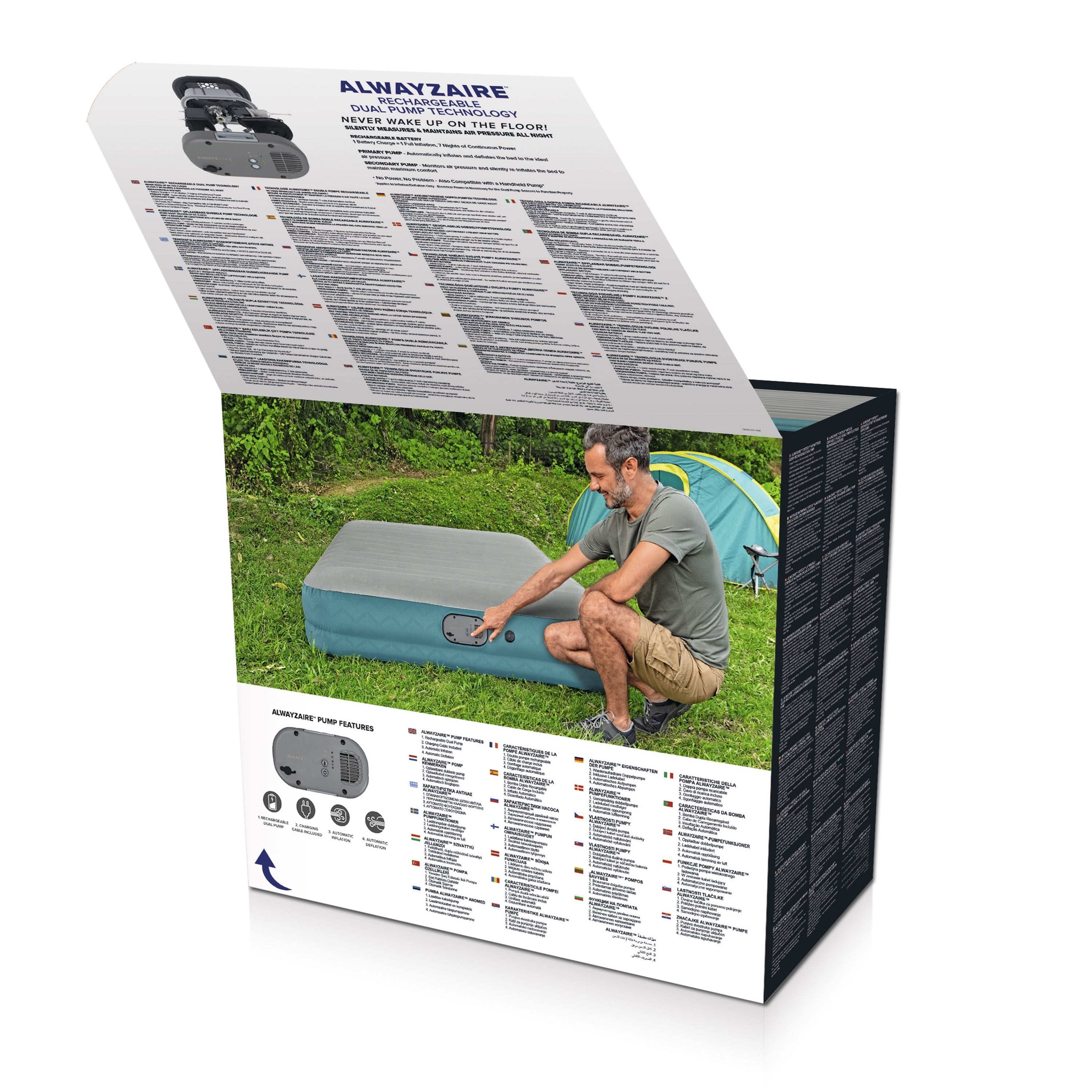 Bestway AlwayzAire Fortech Queen Luchtmatras met Oplaadbare Dubbele Pomp - 2-Persoons - 203 x 152 x 36 CM - Ingebouwd Kussen