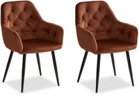 Homestyle4u Eetkamerstoelen - Set van 2 - met armleuningen - Bruin - Fluweel