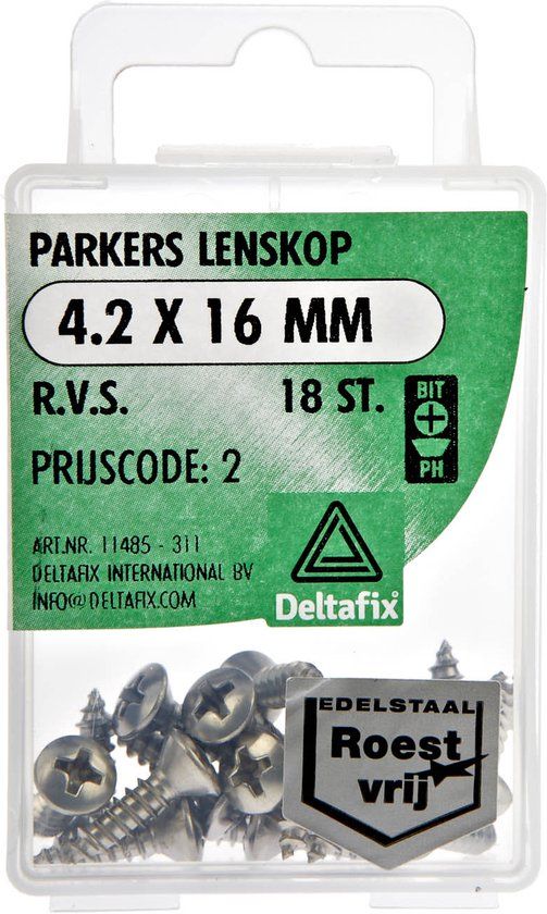 Deltafix Parkers Spaanplaatschroeven Lenskop Pozidriv RVS 4.2x16mm