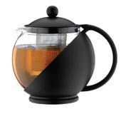 Café Olé Everyday Ronde Theepot Zetgroep Mand Glazen Theepot Losbladig 700 ml/24 oz, Zwart, 700ml / 0.7L