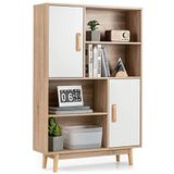 COSTWAY Boekenkast van hout, staand rek met 2 deuren en 4 open planken, boekenkast, houten rek, opbergrek voor werkkamer, woonkamer, 80 x 24 x 120 cm (wit)