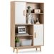 COSTWAY Boekenkast van hout, staand rek met 2 deuren en 4 open planken, boekenkast, houten rek, opbergrek voor werkkamer, woonkamer, 80 x 24 x 120 cm (wit)
