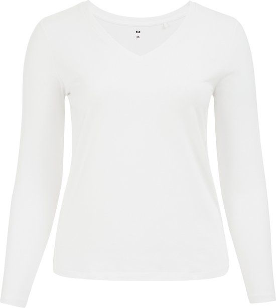 WE Fashion Dames T-shirt - Curve - Wit - Lange mouw - V-hals - Katoen - 5XL