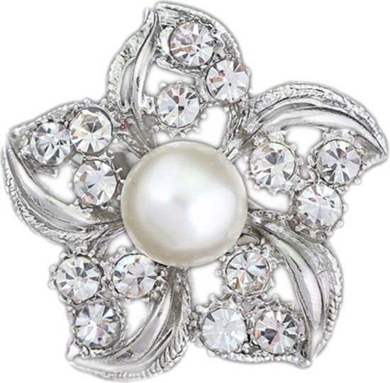 Fako Bijoux® Broche - Bloem Ster Met Parel - Zilverkleurig - 31x31mm - Unisex