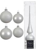 Kaemingk B.V. Ensemble complet de boules de Noël en verre blanc hiver brillant/mat 38x pièces - 18x 4 cm et 20x 6 cm - Inclus étoile de sapin mate