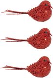Cosy @ Home Kerstboomversiering Vogel - 8x - 12 cm - rood glitter - op clip - ornament - ster